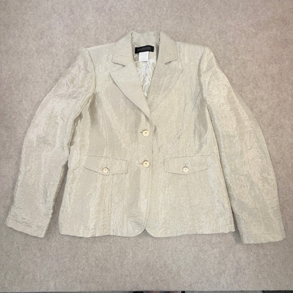 Vintage Harve Benard Collection Champagne Metallic Crinkle Blazer Jacket 14 Y2K